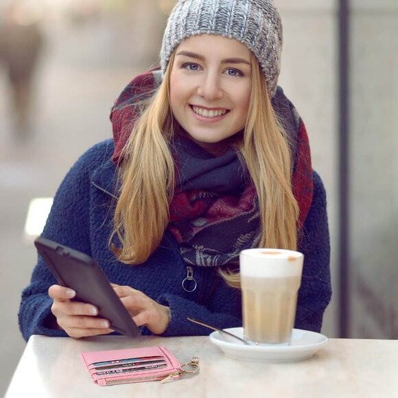 Card Case Slim Front Pocket Wallet for Women Credit Card Holder with Keychain - Picture 6 of 9